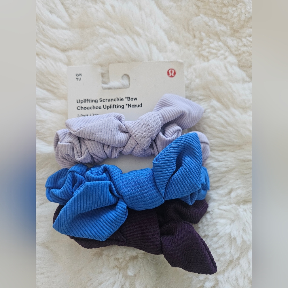 New Lululemon 3pack Uplifting Bow  Scrunchie $32 LILE/PDBL/DMMG